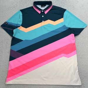 Sunday Swagger Polo Shirt Mens Large geometric stripes Performance Stretch Golf